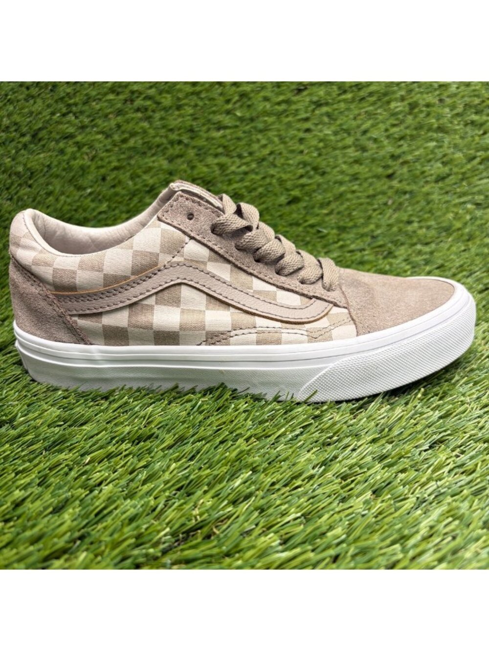 Vans Old Skool Checkerboard Womens Size 5.5 Rock Beige Athletic Shoes Sneakers